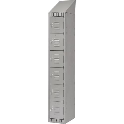 Lockers - 6, 1, 2, 3, 12", 18", 82", 11", 9-7/8", Grey, Steel, Slope, Unfinished, Knocked Down, Non-Perforated, 1 Year Limited
