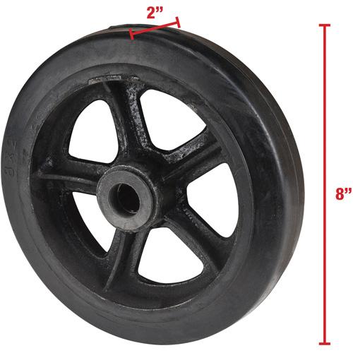 Mold-On Rubber Wheel - 8" (203 mm), 400 lbs. (181 kg.), Roller, 3/4", 2" (51 mm), Rubber, 8" H x 2" W, 1 Year Limited - Image 2