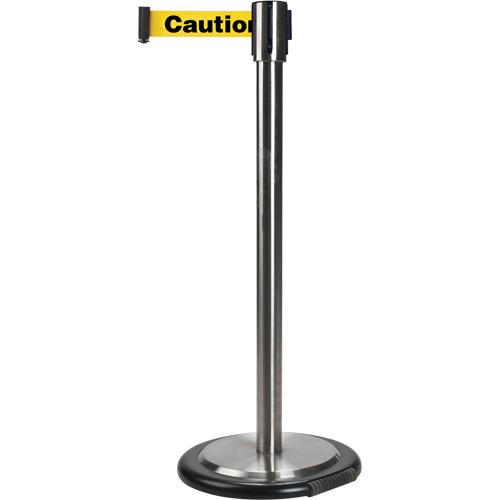 Free-Standing Crowd Control Barrier - 35", Steel, Stainless Steel, Yellow, 7', Blank, Caution Do Not Enter, 6'6", 1 Year Limited