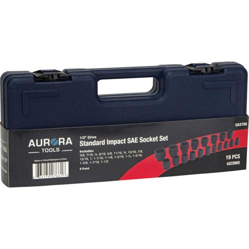 SAE Socket Set - 1/2", Impact, Standard, 19, 6, 3/8"; 7/16"; 1/2"; 9/16"; 5/8"; 11/16"; 3/4"; 13/16"; 7/8"; 15/16"; 1"; 1-1/16"; 1-1/8"; 1-3/16"; 1-1/4"; 1-5/16"; 1-3/8"; 1-7/16"; 1-1/2"
