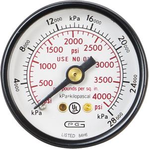 Pressure Gauges - 1-1/2", 0 - 4000 psi, Back Mount, Analogue, Steel Case, 1/8"