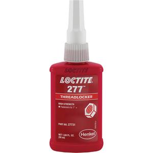Threadlocker 277 Large Threads - 50 ml, Bottle, High, 60 min., 24 hrs., Red, 275 in. lb. / 275 in. lb.