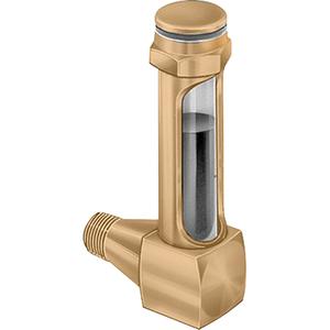 Brass Liquid Level Gauges - Short Elbow - 1-15/16", Threaded, 225°F (107.22° C), 1/2", 1/8, Buna-N, Glass