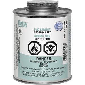 PVC Cement - 0.250 lbs, Brush-Top Can, Grey, 40°F to 110°F / 4°C to 43°C.