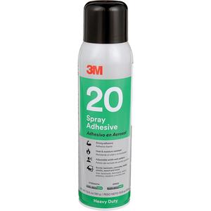 20 Heavy Duty Spray Adhesive - 13.8 oz., Aerosol Can, Clear, 1 min., Synthetic Elastomer, 30 min., 210°F