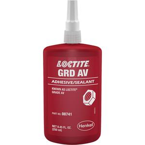 Letter Grade AV Threadlocker - 250 ml, Bottle, High, 10 min., 72 hrs., Red, 60 lbs. / 250 lbs.