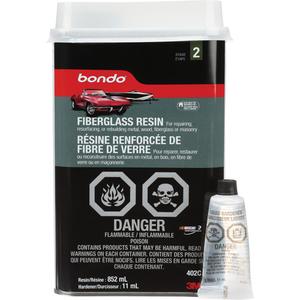 Bondo® Fibreglass Resin - 852 ml, 15 oz., Bottle, Off-White, Two-Part, 2 hrs., Included