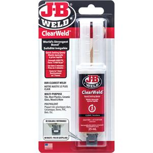 ClearWeld Adhesive - 25 ml, Syringe, Clear, 5 min., 1 hrs., Two-Part, 4400 PSI