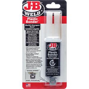 Plastic Bonder Adhesive - 25 ml, Syringe, Black, 15 min., 30 min., Two-Part, 3770 PSI