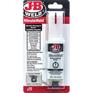 MinuteWeld Adhesive - 25 ml, Syringe, Clear, 1 min., 1 hrs., Two-Part, 2850 PSI