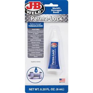 Perma-Lock Threadlocker - 6 ml, Tube, Medium, 20 min., 24 hrs., Blue, 150 lbs. / 70 lbs.