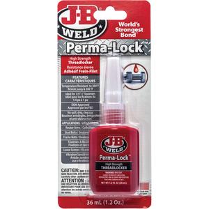 Perma-Lock Threadlocker - 36 ml, Bottle, High, 20 min., 24 hrs., Red, 203 lbs. / 150 lbs.