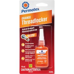 Hybrid Threadlocker - 10 ml, Bottle, High, 24 hrs., Orange, 120 lbs. / 180 lbs., 1/4" - 1" (6 mm - 20 mm), '-54 - 150°C (-65 - 300°F)