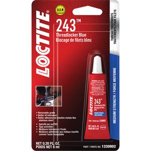 243™ Threadlocker - 6 ml, Tube, Medium, 10 min., 24 hrs., Blue, 230 in. lb. / 40 in. lb., NSF, 77 °F, 3/4", '-65 - 360 °F