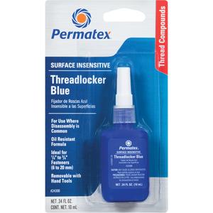 Surface Insensitive Threadlocker - 10 ml, Bottle, High, 20 min., 24 hrs., Blue, 220 in. lb. / 88 in. lb.