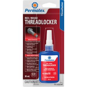 Permanent Strength Threadlocker - 36 ml, Bottle, High, 20 min., 24 hrs., Red