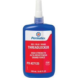 Threadlocker - 250 ml, Bottle, High, 20 min., 24 hrs., Red, 350 in. lb. / 350 in. lb.
