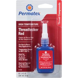 High Temperature Threadlocker - 10 ml, Bottle, High, 20 min., 24 hrs., Red, 250 in. lb. / 270 in. lb.