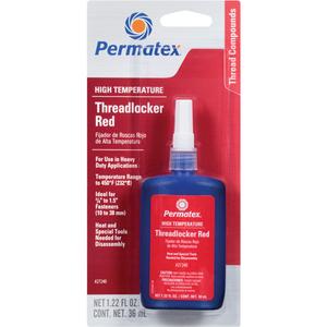 High Temperature Threadlocker - 36 ml, Bottle, High, 20 min., 24 hrs., Red, 250 in. lb. / 270 in. lb.
