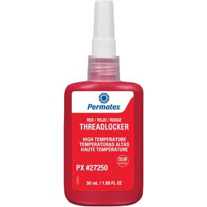 High Temperature Threadlocker - 50 ml, Bottle, High, 20 min., 24 hrs., Red, 250 in. lb. / 270 in. lb.