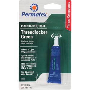 Penetrating Grade Threadlocker - 6 ml, Tube, Medium, 20 min., 24 hrs., Green, 65 in. lb. / 225 in. lb.