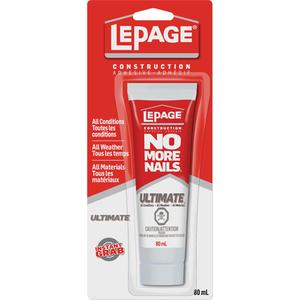 No More Nails® Construction Adhesive - 80 ml, Tube, Clear, 15 min., 24 hrs., 1.6 - 1.7, Heavier Than Air, 109 °C (228.2 °F), 3.49 %, 58.2 g/l