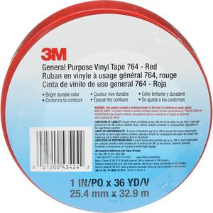 764 General-Purpose Vinyl Tape - 25.4 mm (1"), 50.8 mm (2"), 76 mm (3"), 32.9 m (108'), 5 mils, Red