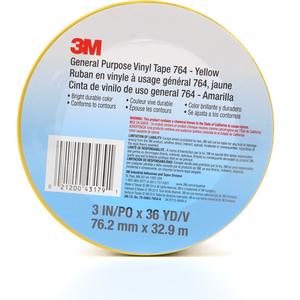 764 General-Purpose Vinyl Tape - 76 mm (3"), 1245 mm (49"), 32.9 m (108'), 5 mils, Yellow