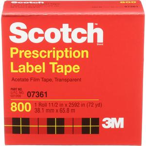 Scotch® Prescription Label Tape - 38 mm (1-1/2"), 25.4 mm (1"), 50.8 mm (2"), 66 m (216'), Clear