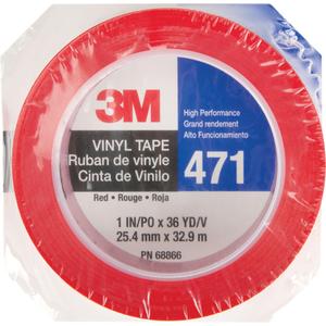 471 Vinyl Tape - 25.4 mm (1"), 12 mm (1/2"), 6 mm (1/4"), 50.8 mm (2"), 19 mm (3/4"), 32.9 m (108'), 5.3 mils, Red, Individually wrapped