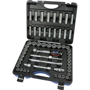 SAE/Metric 12-Point Socket Set - 1/2", Hand/Standard, Deep, 55, Deep Length Metric Sockets (10, 12, 13, 14, 15, 16, 17, 18, 19, 21 mm); Deep Length SAE Sockets (7/16, 1/2, 9/16, 5/8, 11/16, 3/4, 7/8"); Standard Length Metric Sockets (10