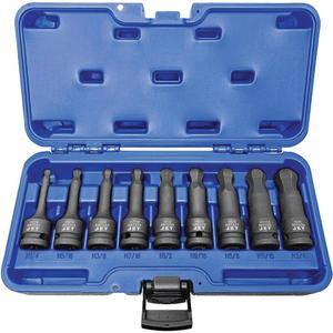 BNH-912 1/2" Drive SAE Ball Nose Hex Impact Socket Set - Hex, 1/2", 9, Black Phosphate, Chrome Molybdenum, 1/2"; 1/4"; 11/16"; 3/4"; 3/8"; 5/16"; 5/8"; 7/16"; 9/16", Hex, Ball Nose