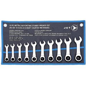 SRCWS-10M Ratcheting Stubby Wrench Set - 12, Metric, Combination, 10 mm; 11 mm; 12 mm; 13 mm; 14 mm; 15 mm; 16 mm; 17 mm; 18 mm; 19 mm, Polished