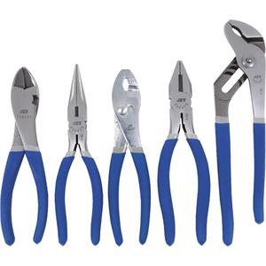 JPS-5M Mechanic's Pliers Set - 5, ANSI, 8" Angle Head Cutter; 8" Long Nose; 8" Linemans; 8" Slip Joint; 8" Groove Joint