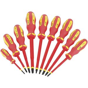 JISD-9S VDE Insulated Screwdriver Set - 9 Pcs., Non Magnetic, IEC 60900:2004, 5/32" x 4", 5 7/32" x 5", 1/4" x 6" (Slot); #0, #1, #2, #3 (Phillips); #1, #2 (Square)