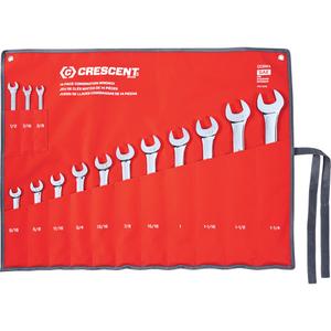 12-Point SAE Combination Wrench Set with Tool Roll - 14, Imperial, Combination, 3/8"; 7/16"; 1/2"; 9/16"; 5/8"; 11/16"; 3/4"; 13/16"; 7/8"; 15/16"; 1"; 1-1/16"; 1-1/8"; 1-1/4"