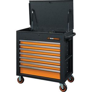 GSX Series Rolling Tool Cart with Tilt Top - 7, Black/Orange, 35", 20", 39"