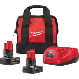 M12 Battery & Charger Starter Kit - 12 V, 30 min., Lithium-Ion, (2) XC 4.0 Ah Battery Packs (48-11-2440); M12 Lithium-Ion Charger (48-59-2401); (1) Contractor Bag