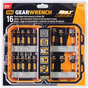 Bolt Biter™ Nut Extractor & Driver Set - 16 Pcs., Non Magnetic, Metric & Imperial, Limited Lifetime Warranty, Black Oxide, 1/4" (7 mm), 1/2" (13 mm)