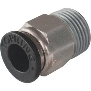Maxfit Straight Male Connector - Plastic, 1/2" x 3/8", PTC, NPT Male, 5°C - 60°C, 150 PSI, Polyacetal Resin