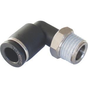 Maxfit Swivel Male Elbow Fitting - Plastic, 3/8" x 1/4", PTC, NPT Male, 5°C - 60°C, 150 PSI, Polyacetal Resin