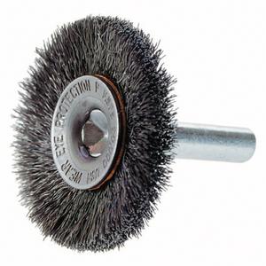 Crimped Wire Wheel Brush with 1/4" Shank - 1-1/2", 0.008", Steel, 1/4", 0.281, 25000