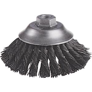 Knot Wire Cup Brushes - Flared Cup Brush - 6", 0.02", Steel, 5/8"-11, 1.625, 7000