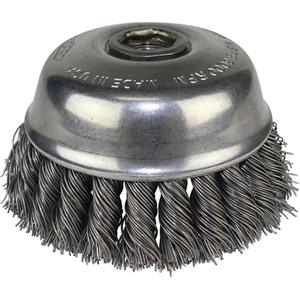 Knot Wire Cup Brushes - 6", 1-3/4", 0.035", Steel, 5/8"-11, 2, 6000