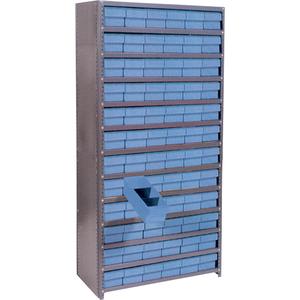 Euro Drawer Shelf Units - Starter, 13, 800 lbs., Steel, 36", 24", 76", Boltless, Closed, 72, Blue, 5-9/16" W x 23-7/8" D x 4-5/8" H, Grey Enamel