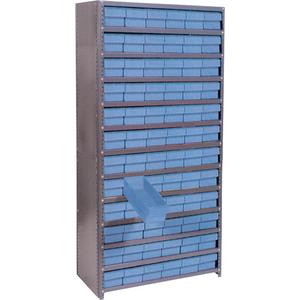 Euro Drawer Shelf Units - Add-On, 13, 800 lbs., Steel, 36", 12", 76", Boltless, Closed, 72, Blue, 5-9/16" W x 4-5/8" H x 11-5/8" D, Grey Enamel