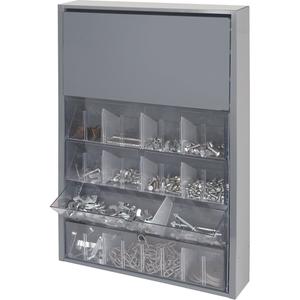 Tilt Out Tray Cabinet - 19-1/16", 4-1/4", 26-3/4", 4 trays and 3 shelves, Grey Frame / Clear Trays