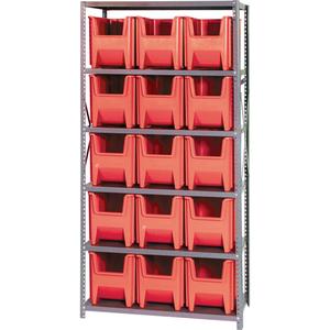 Shelving Unit - Starter, 6, 800 lbs., Steel, 36", 18", 75", Boltless, Open, 15, Red, 10-7/8" W x 17.5" D x 12.5" H