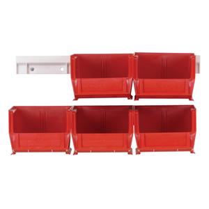 Hang-n-Stack Bin Complete Package - Red, 20 lbs., 4-1/8", 5-3/8", 3"