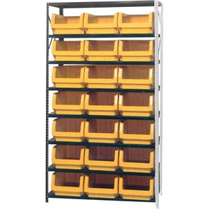 Shelving Unit with Stacking Bins - Add-On, 8, 650 lbs., Steel, 42", 18", 76", Boltless, Open, 21, Yellow, 12-3/8" W x 19-3/4" D x 7-7/8" H, Grey Enamel